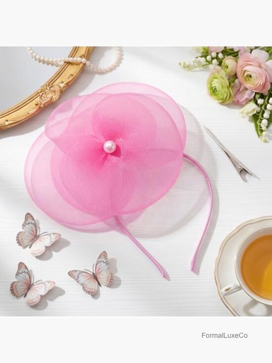 Tea Party Derby Hat with Hair Clip & Headband - Elegant Fascinator main image 5